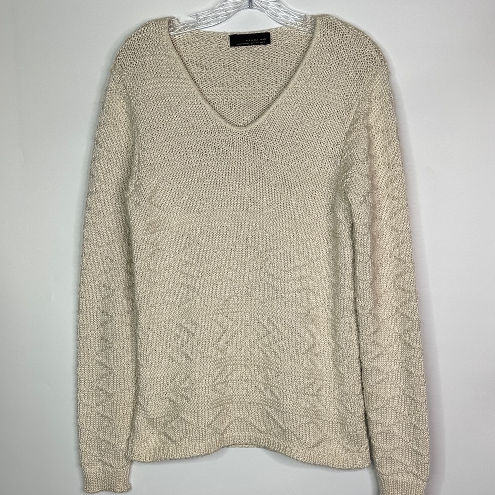 Zara Man Cream Vneck Sweater Size Large